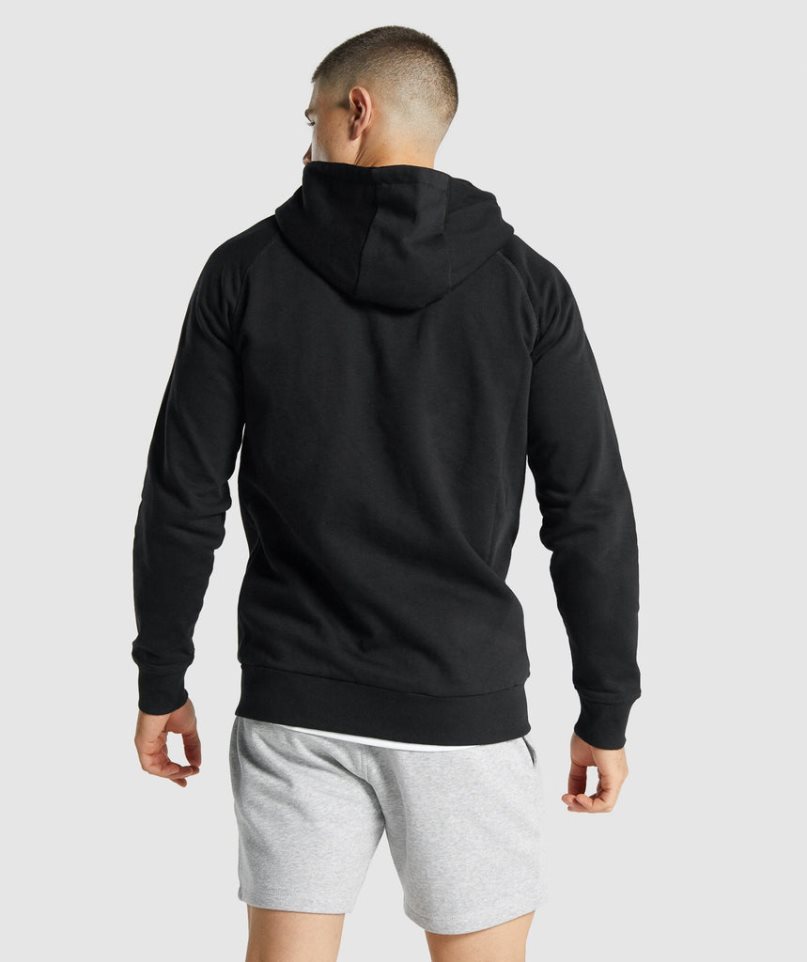 Men's Gymshark Crest Zip Up Hoodie Black | NZ 1KRNAJ